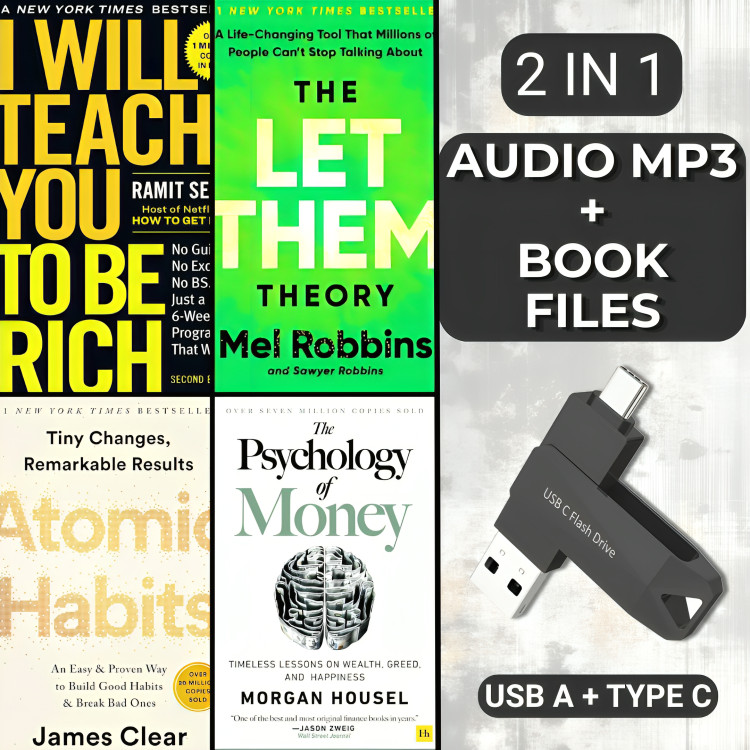 Atomic Habits + Teach You to Be Rich + Psychology of Money: Audiobook+PDF on USB