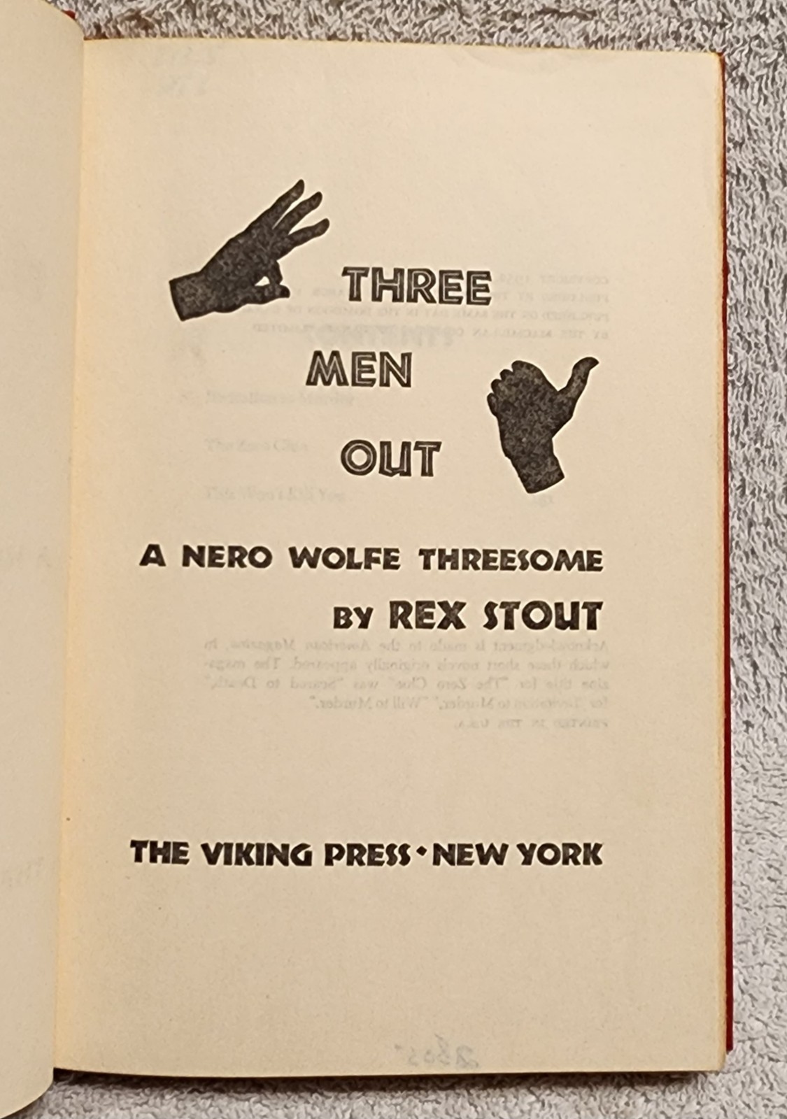 Three Men Out by Rex Stout A Nero Wolfe Threesome Novel Hardcover 1954 ex lib