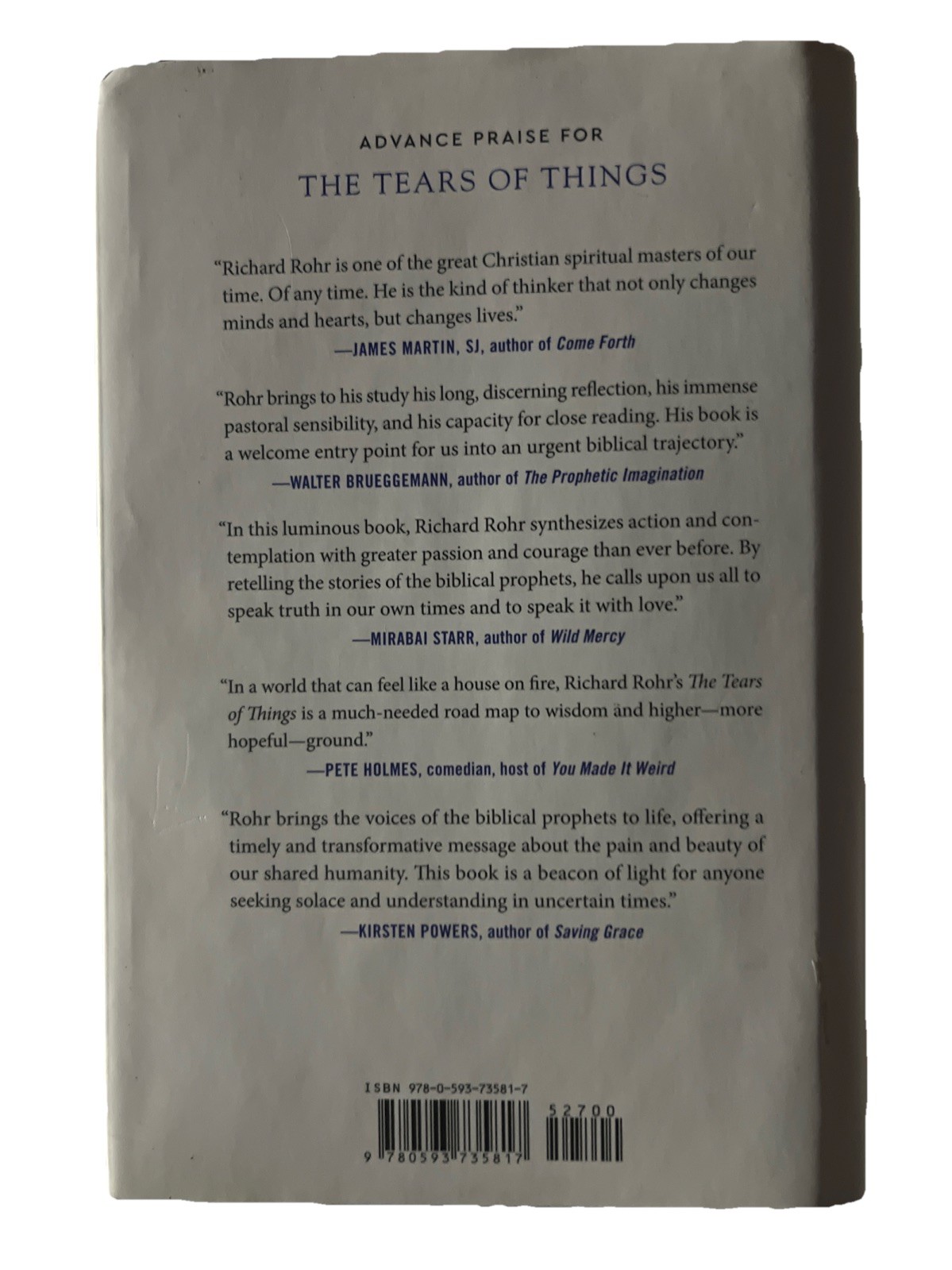 The Tears of Things: Prophetic Wisdom for an Age of Outrage Richard Rohr HC DJ