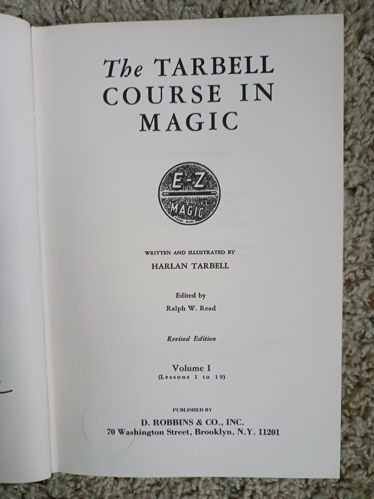 Tarbell Course In Magic Vol 1(Lessons 1-19) HC Eleventh Printing revised edition