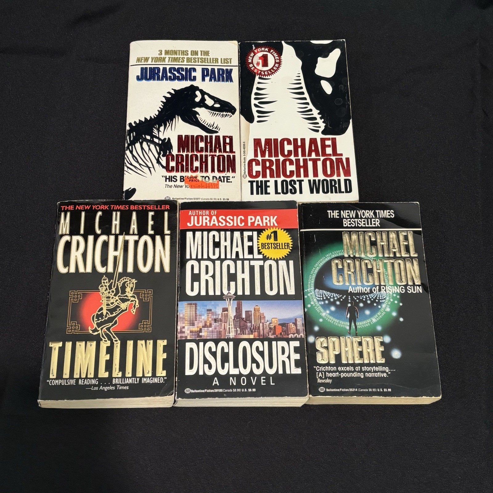 Michael Crichton Jurassic Park The Lost World Timeline Sphere Disclosure pb lot