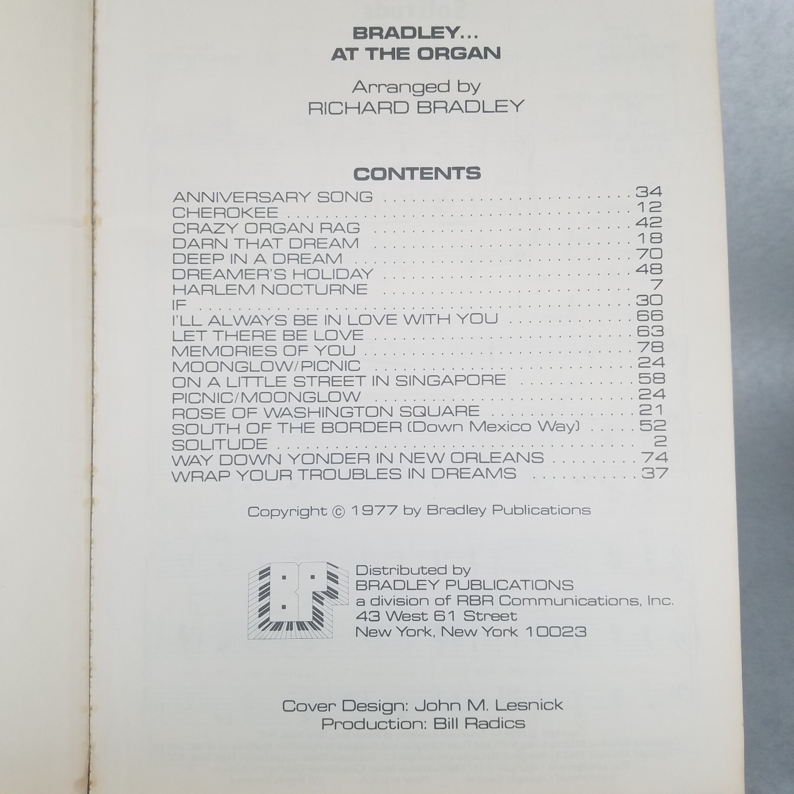 Bradley at the Organ – 1977 Trade Paperback by Richard Bradley – 80 Pages