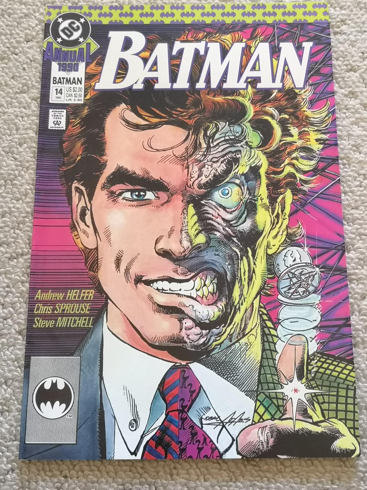DC Comics Batman Annual #14, 1990, Neal Adams cover art, Origin of Two Face