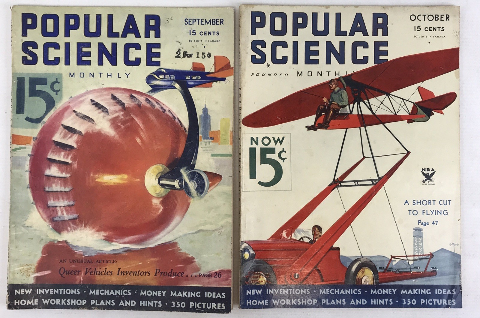 Lot of 6 Antique ‚Popular Science‘ Magazines, Various Months 1931 1932 1933