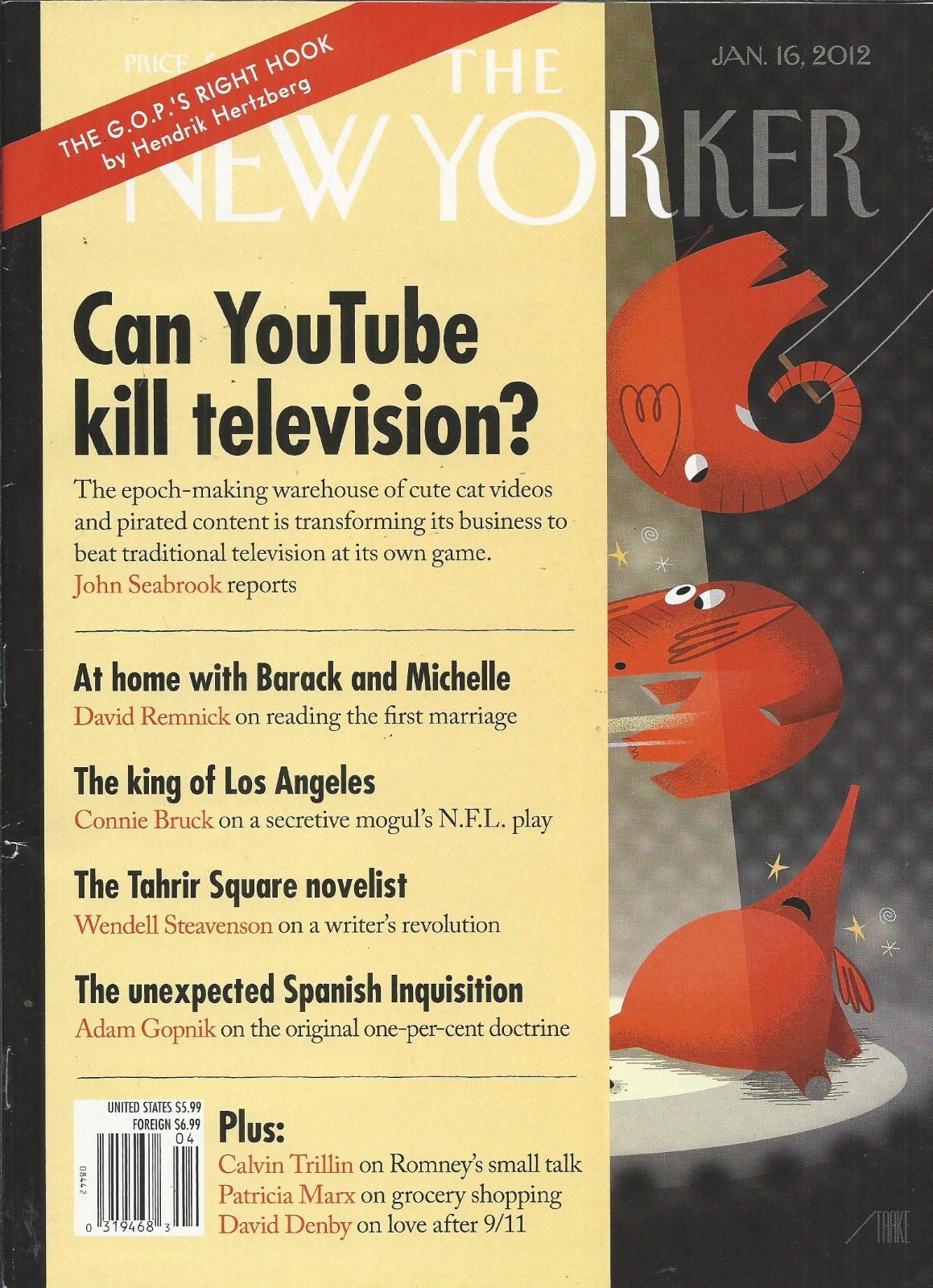 New Yorker Magazine YouTube Barack and Michelle Obama NFL January 16 2012 .
