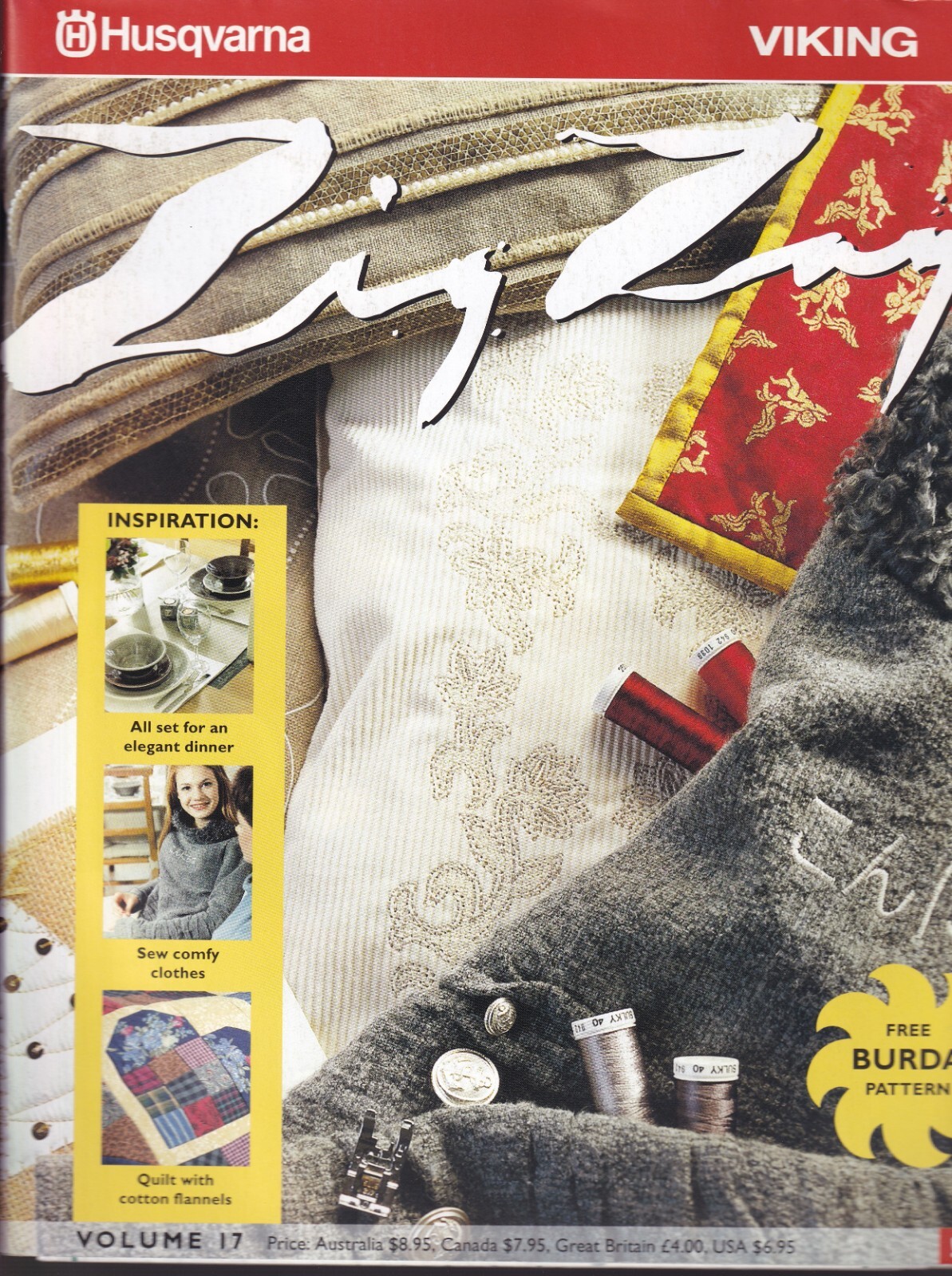 Zig Zag Magazine Husqvarna Viking Volume 17 w/ Burda Pattern Best Deal L@@K !!