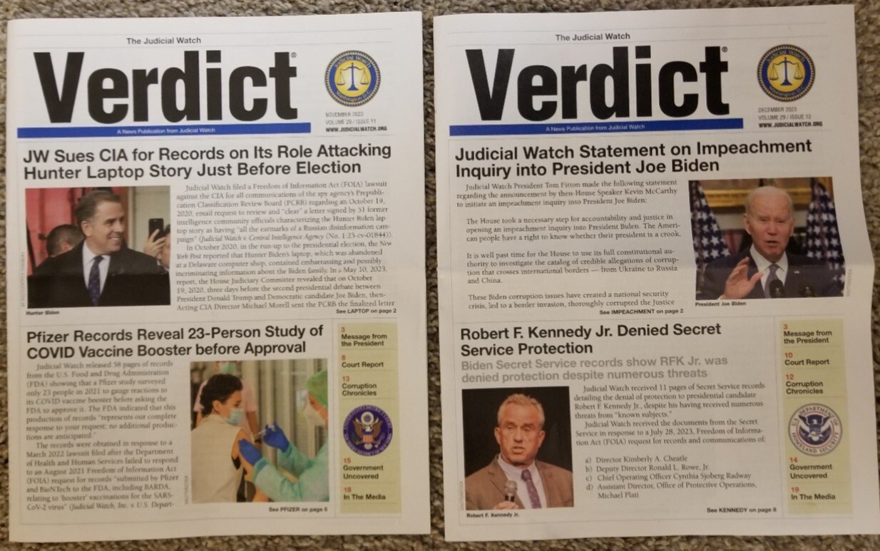 Verdict 2023- News Publication from Judicial Watch- Vol. 29 Issues 11-12
