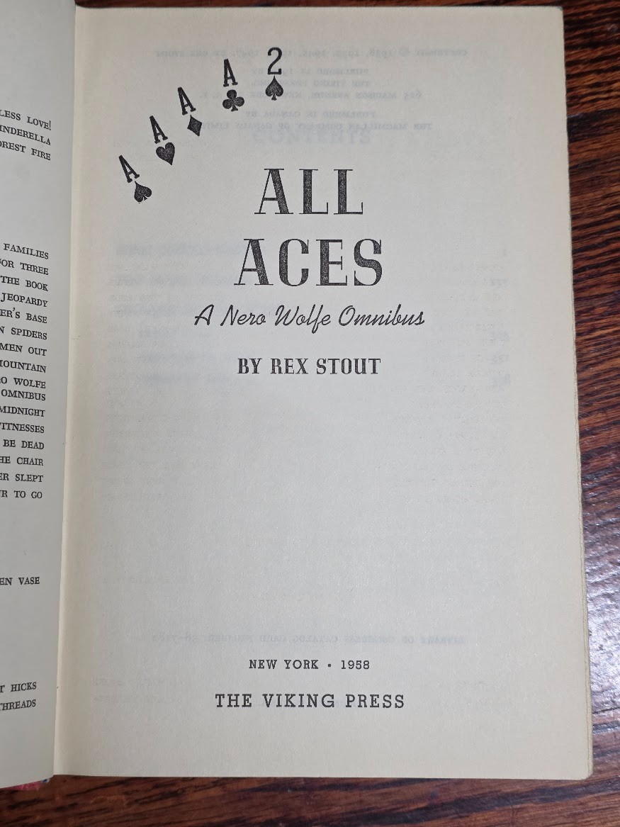 Vintage 1958 All Aces: A Nero Wolfe Omnibus by Rex Stout hardcover excellent