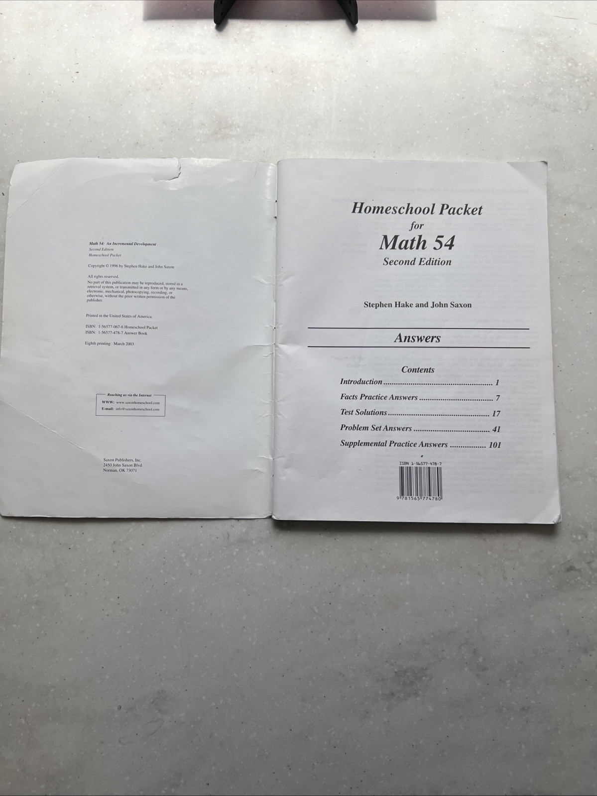 Math 54 Home Study by Stephen Hake and John Saxon (2001, Trade Paperback)