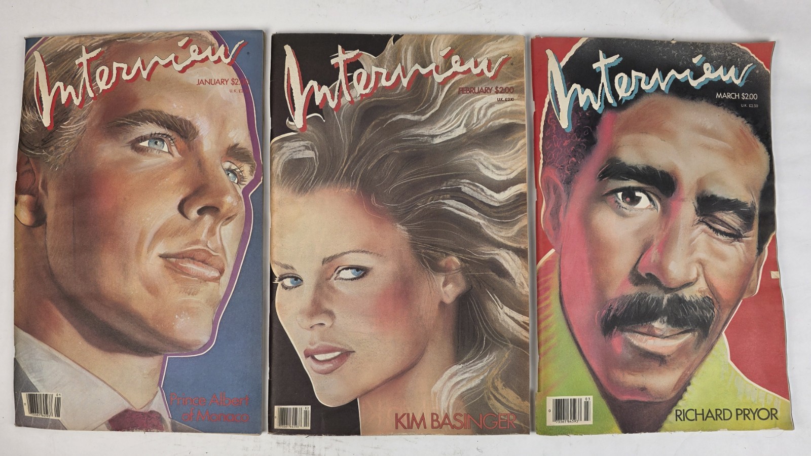 Interview Magazines by Warhol– Jan-Mar 1986 R Pryor, K Bassinger, Prince Albert