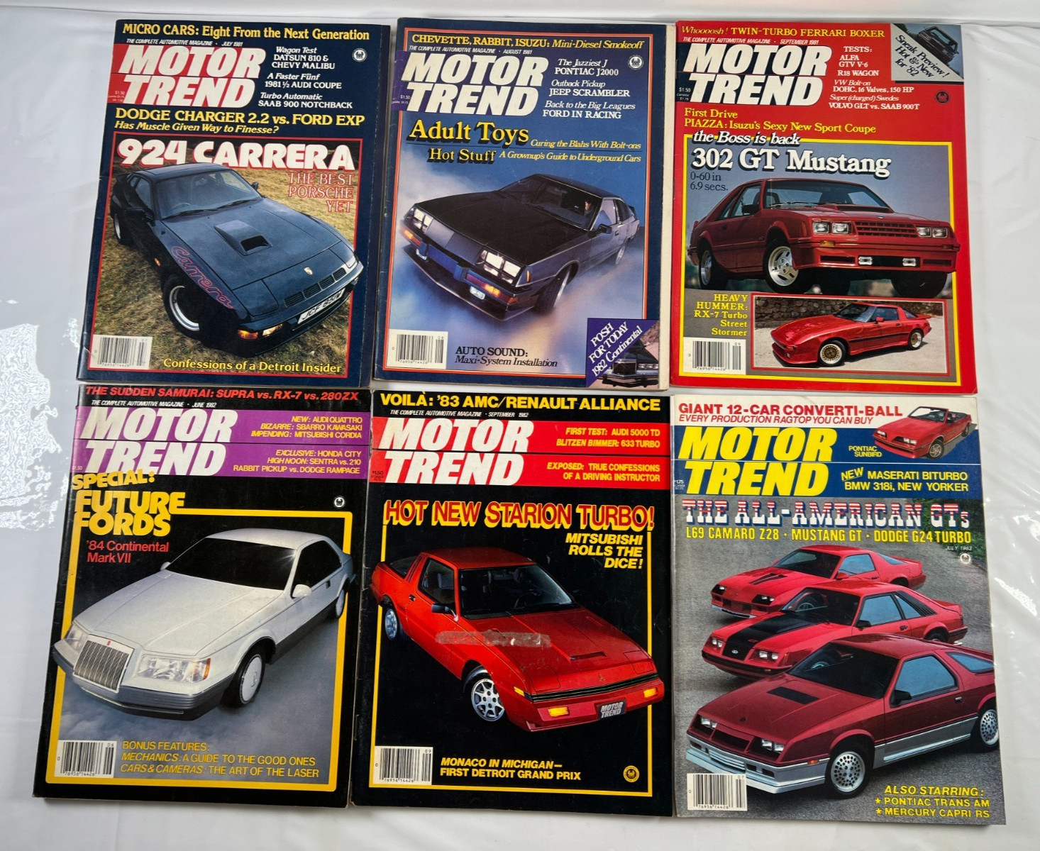 Motor Trend Magazine 1981, 1982, 1983 Lot of 6 Vintage Cars, GT’s, Dodge, More