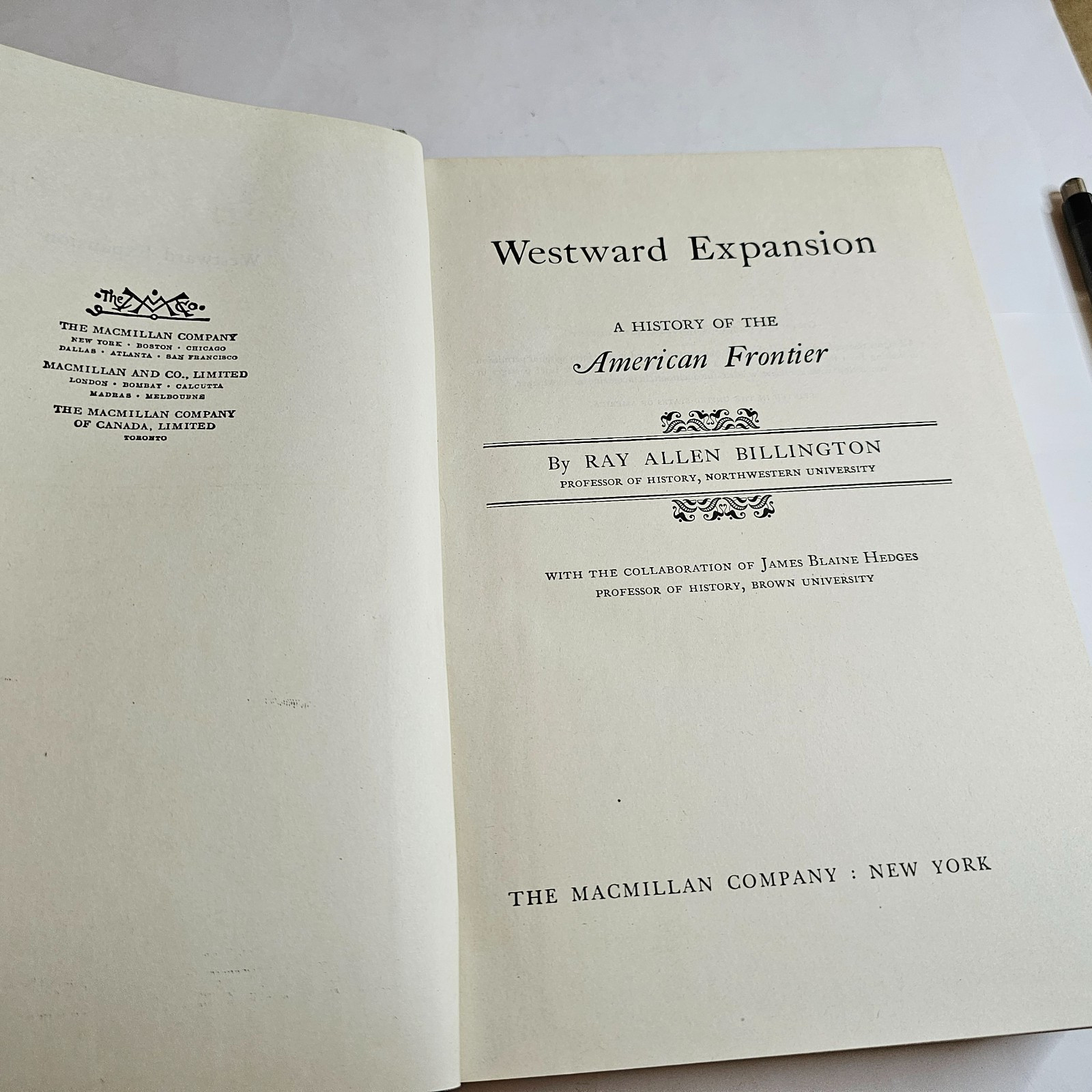 1949 „WESTWARD EXPANSION“ A HISTORY OF THE AMERICAN FRONTIER BOOK BILLINGTON US
