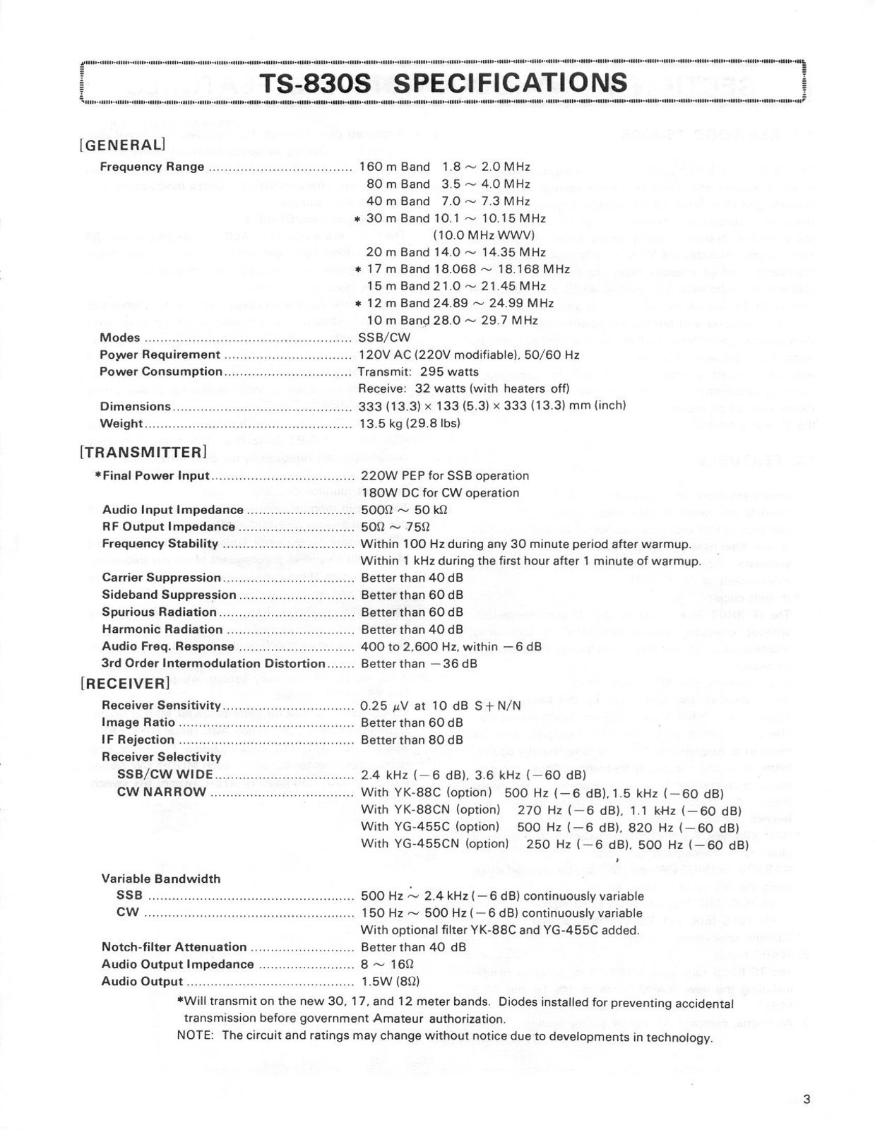 KENWOOD TS-830S Instruction Manual – STEEL WIRE BINDER – DURABLE COVERS