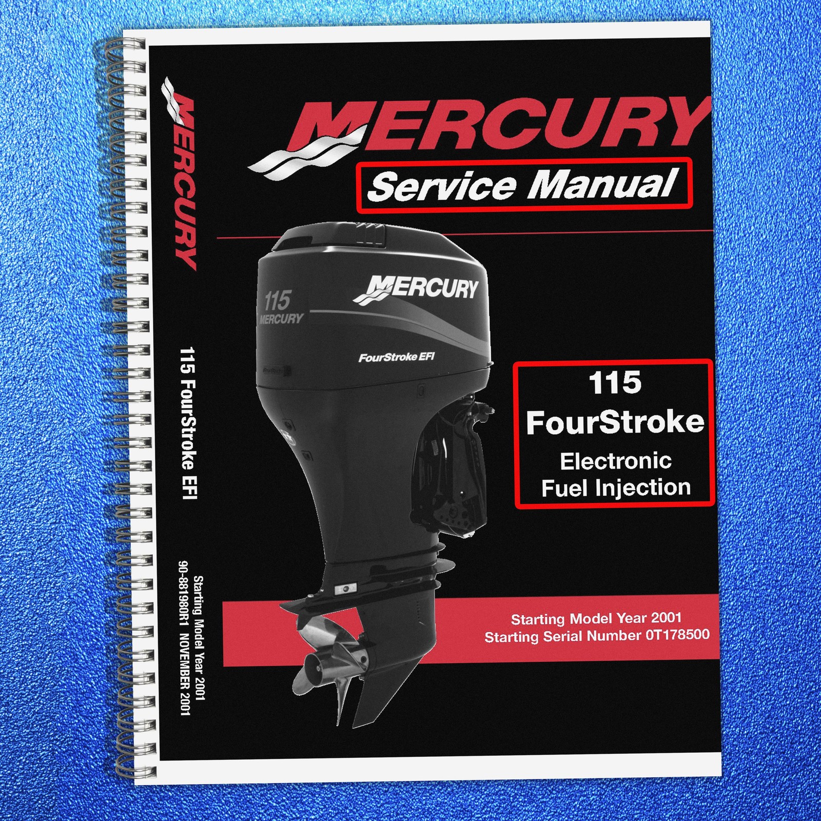 MERCURY 115 FourStroke Engine Service Manual BOUND, COVERS, LARGE FOLDOUTS!
