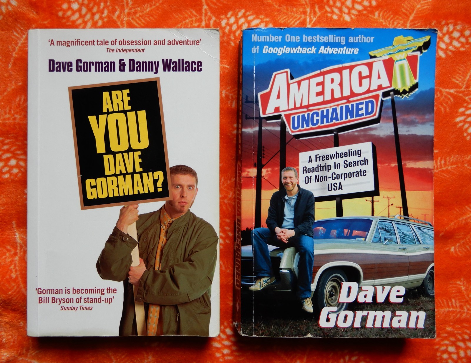 AMERICA UNCHAINED & ARE YOU DAVE GORMAN ? – 2 PAPERBACK BOOKS (DANNY WALLACE)