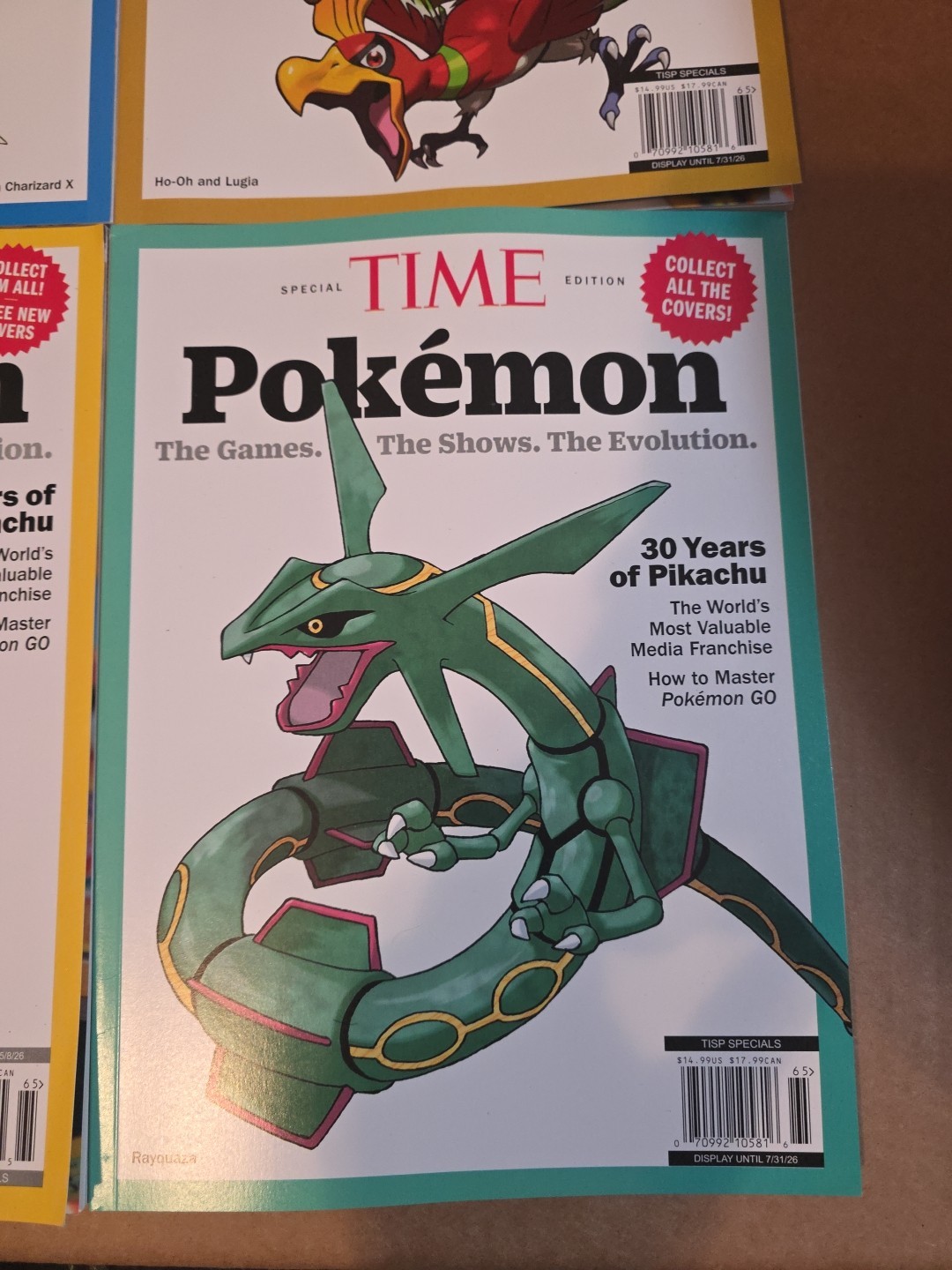 Pokemon Time Magazine Lot Of 4 Pikachu, Rayquaza, Lugia Ho Oh, Mega Charizard