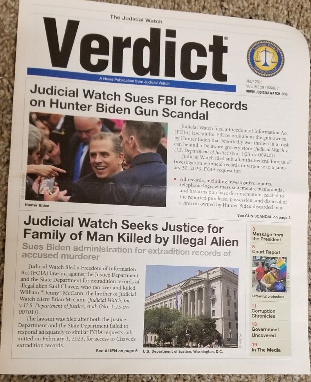 Verdict 2023- A News Publication from Judicial Watch July 2023 Volume 29 Issue 7