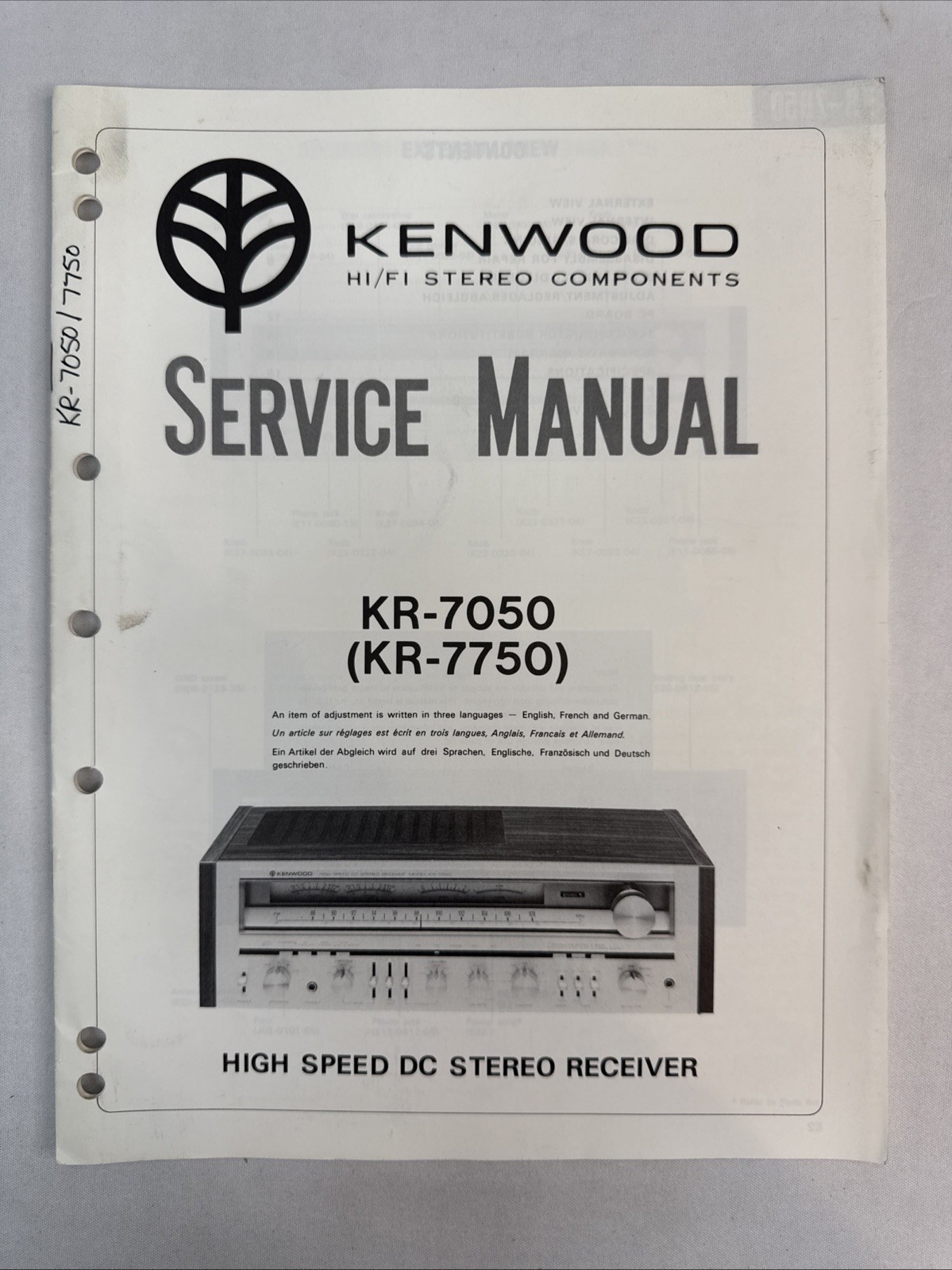 Vintage Kenwood Service Manual Model Number KR-7050