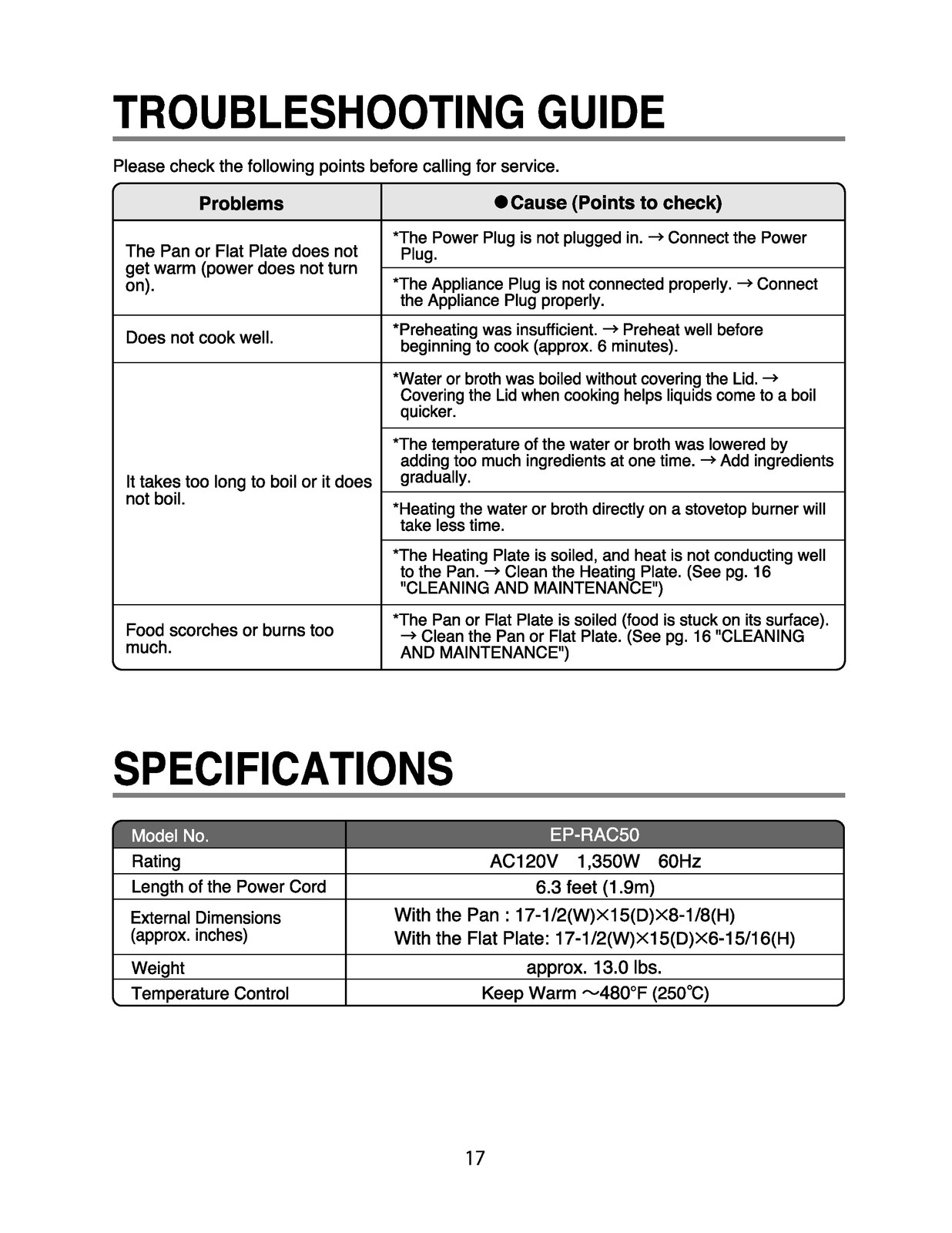 ZOJIRUSHI EP-RAC50 Gourmet dExpert Electric Operating Instructions Manual Manual