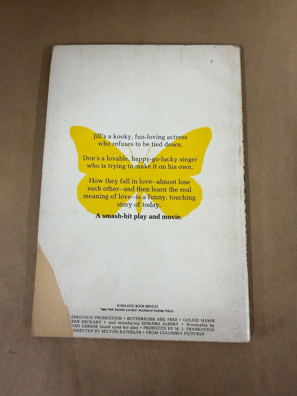 Butterflies Are Free Leonard Gershe 1972 Movie Tie-In Vintage Paperback