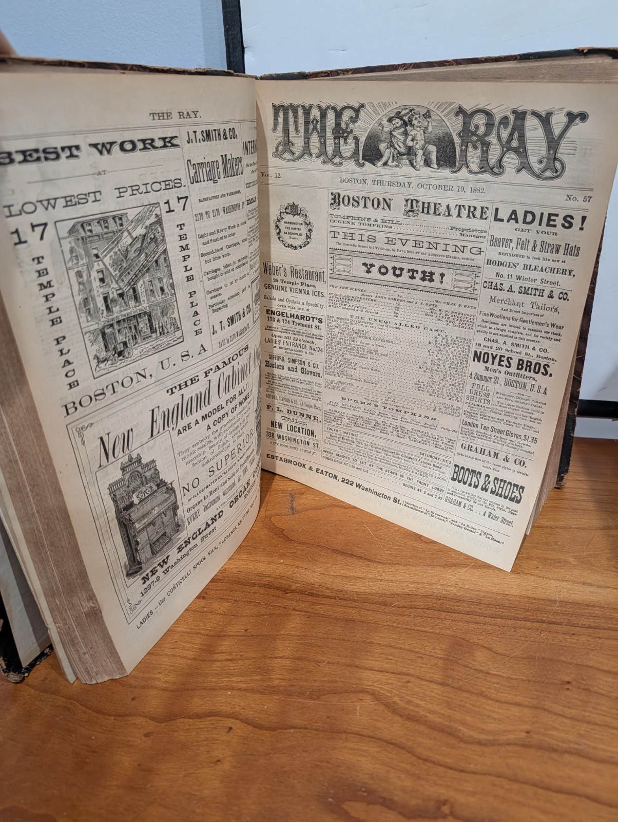 Antique 1882-1883 The Ray Bound Volume – Boston Theatre History & Ephemera VG