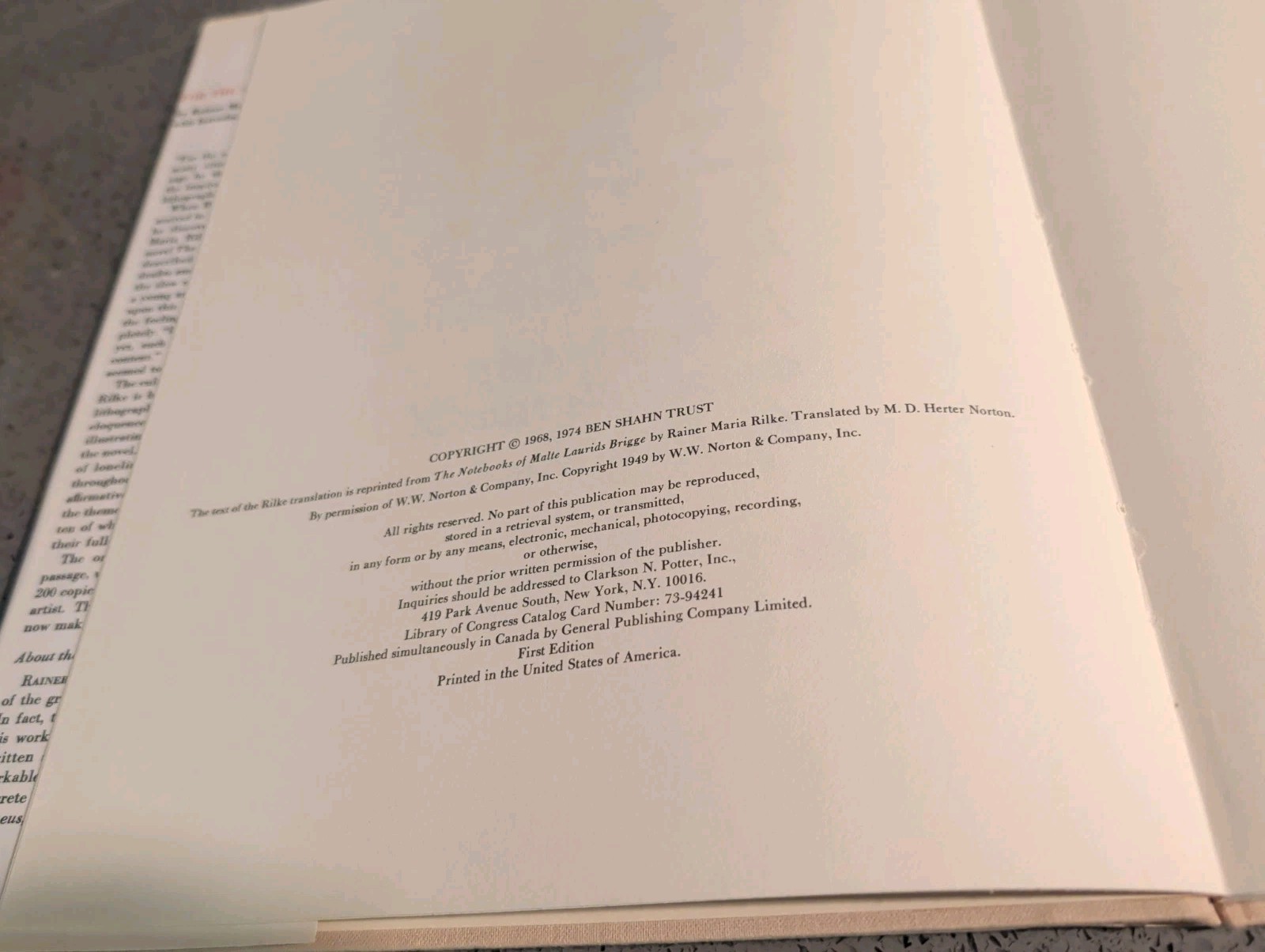 For the Sake of a Single Verse; Rainer M.Rilke & Ben Shahn 1st HC/DJ **SEE PHOTO