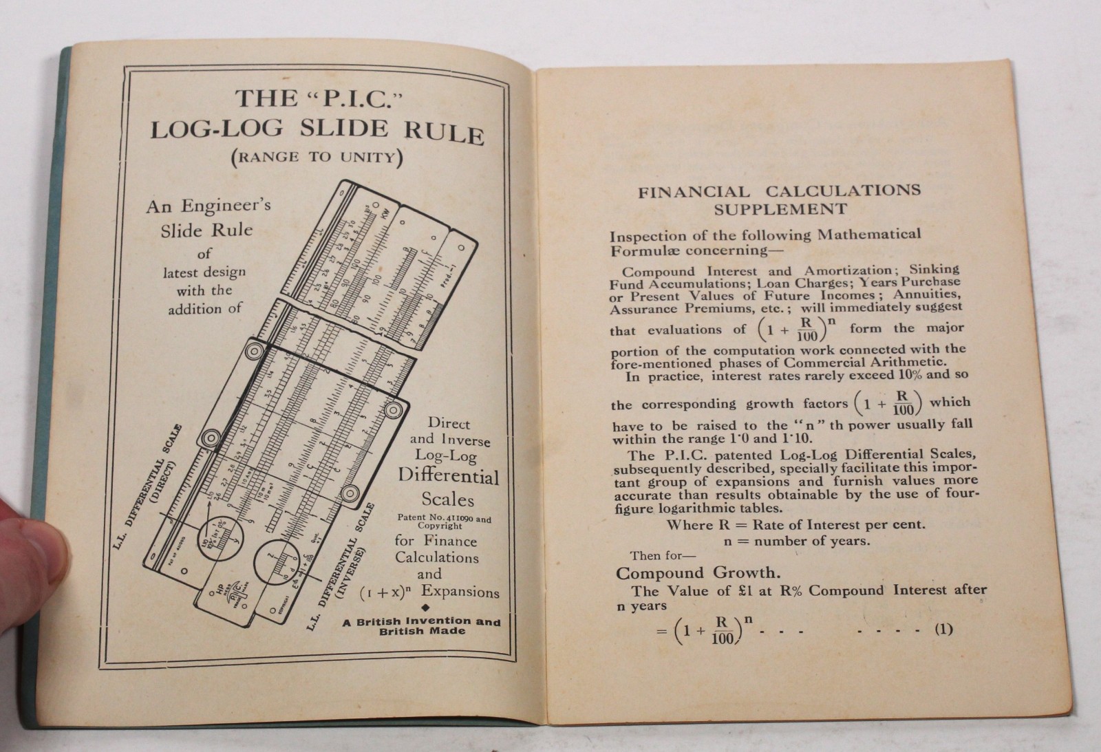 LOT OF 3 Vintage P.I.C. Slide Rule Instruction Booklets 1940s Log-Log Trig