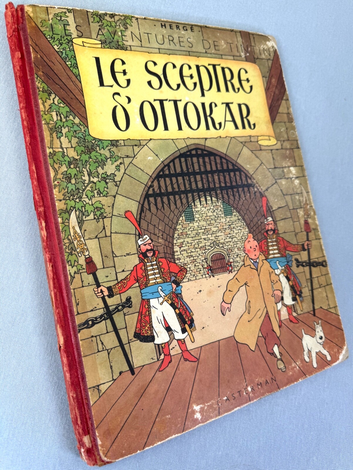 Le Sceptre D‘ Ottokar 1948 Vintage red cloth Hardback Edition B2 Tintin Comic