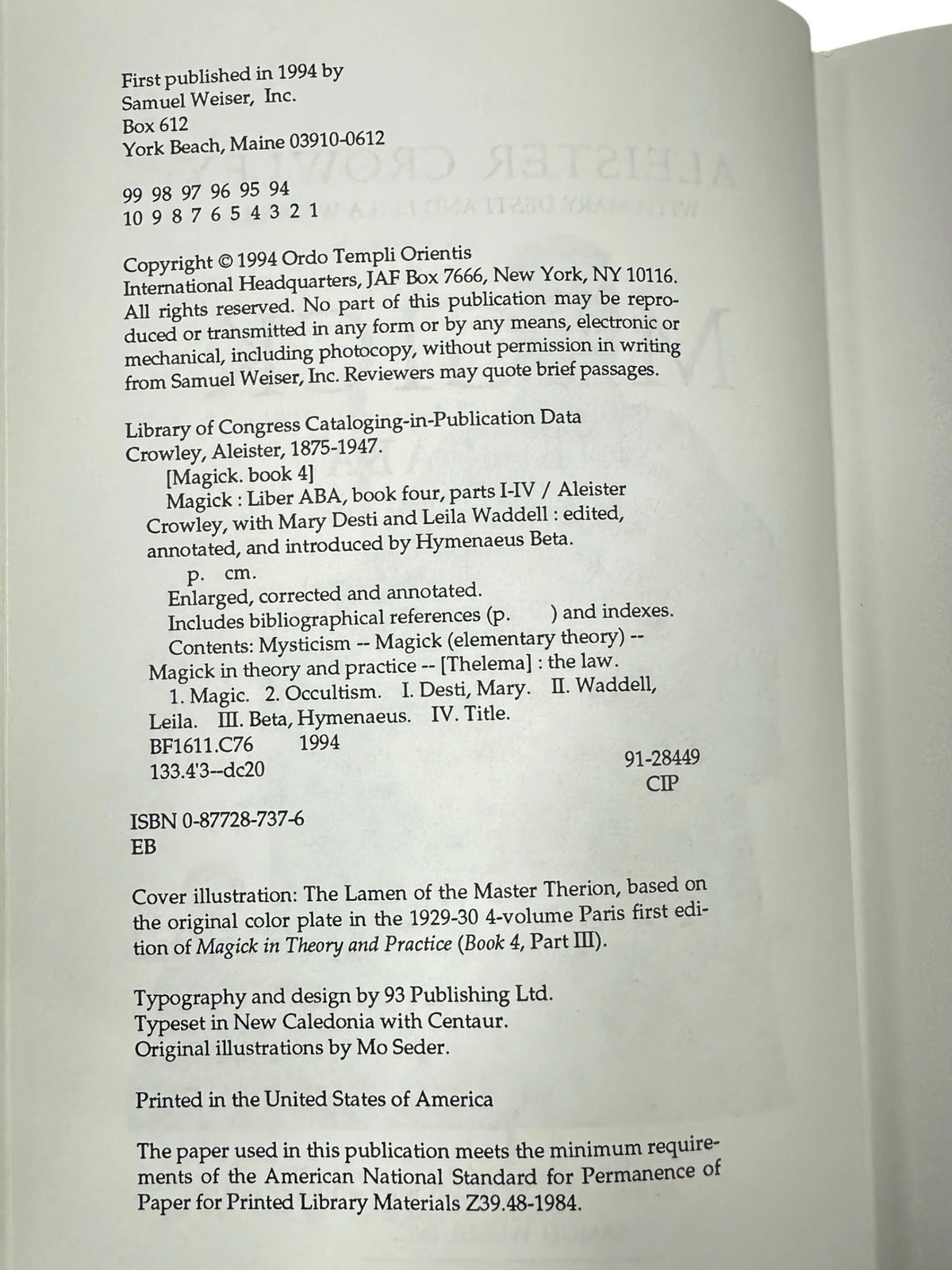1st Edition Aleister Crowley Magick: Liber ABA Book 4 Parts I-IV Hardcover 1994