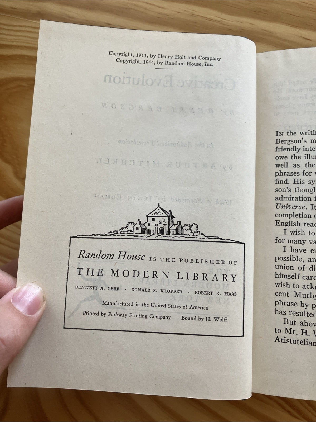 CREATIVE EVOLUTION HenriBergson 1944 ModernLibrary #231 HC/DJ ArthurMitchell