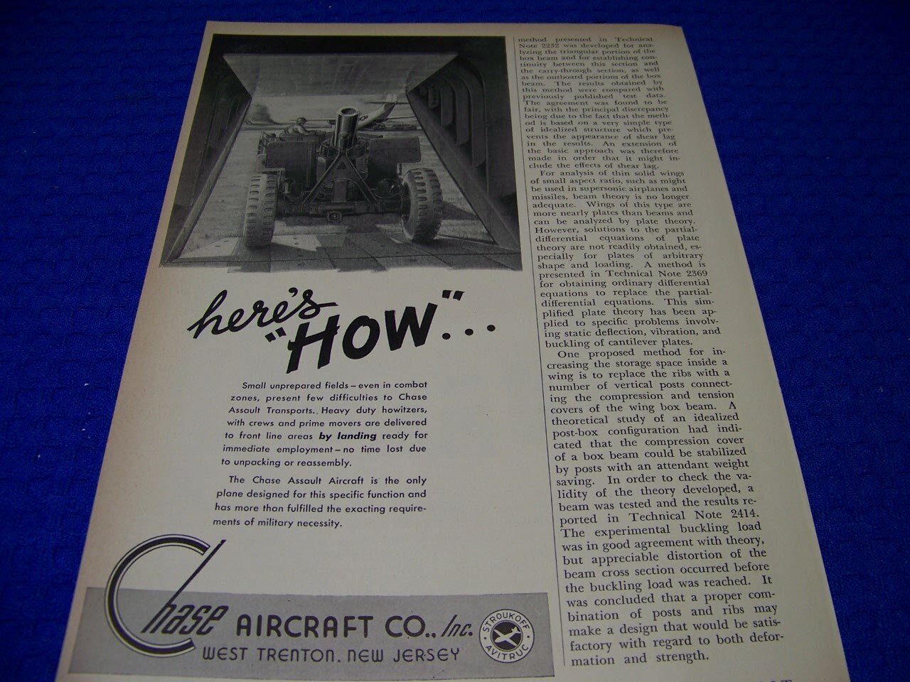 1953 CHASE C-123 AVITRUC „HERE’S HOW…“..1-PAGE ORIGINAL SALES AD (632FF)