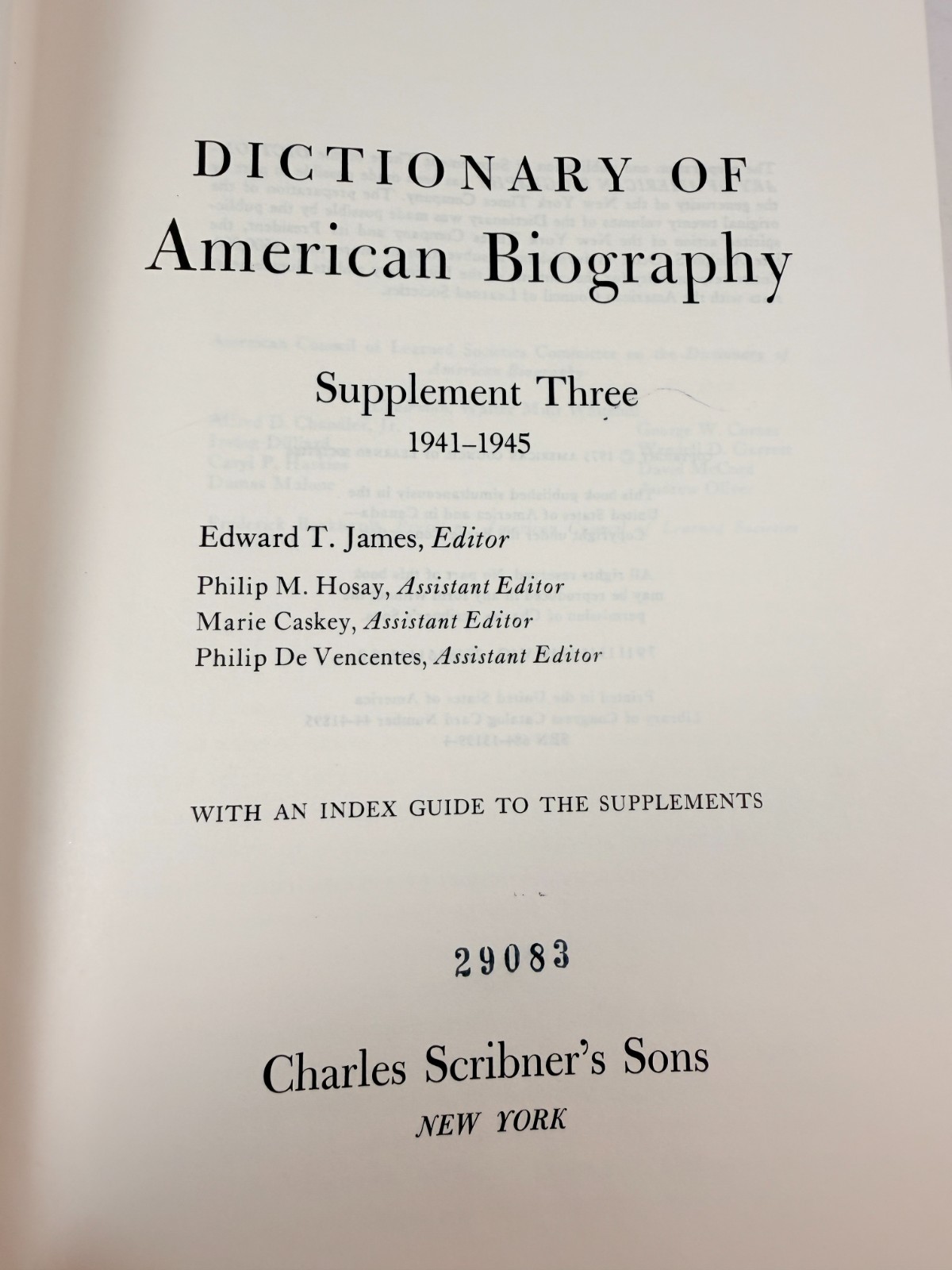 Dictionary of American Biography 1973, Supplement 3 1941 – 1945 ISBN 0684131994