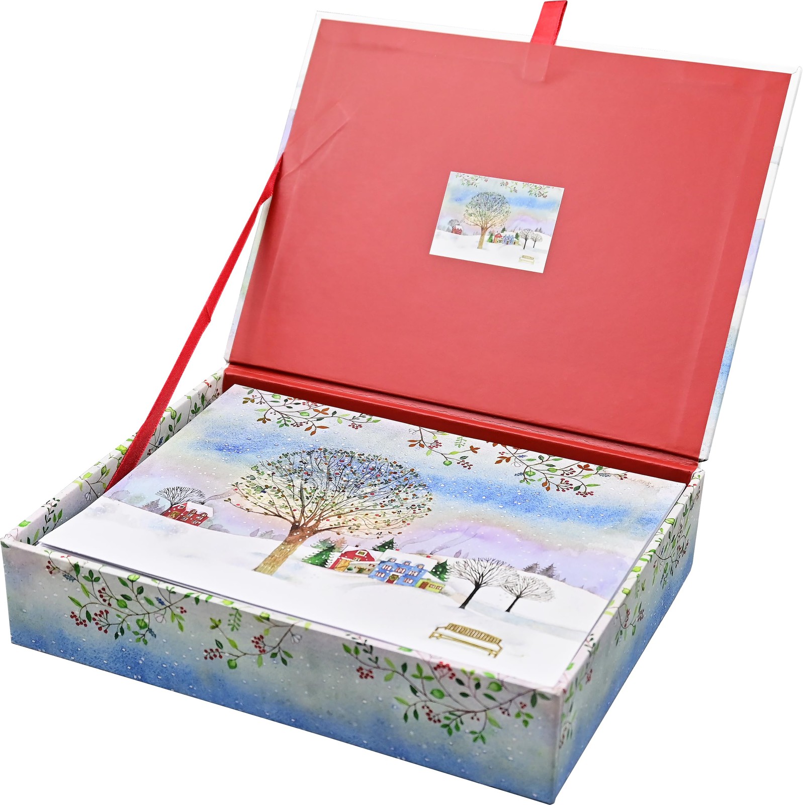 Village Twilight Deluxe Boxed Holiday 7 inches wide x 5 high, white