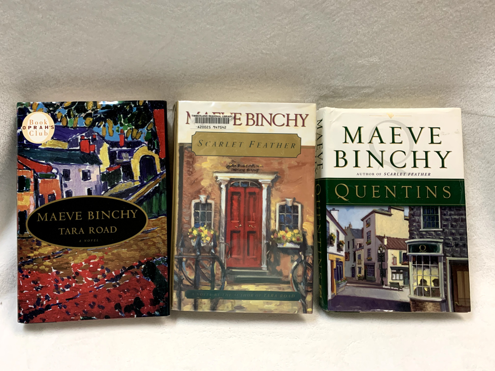 3 Maeve Binchy Novels Hardcover Tara Road, Scarlet Feather and Quentins