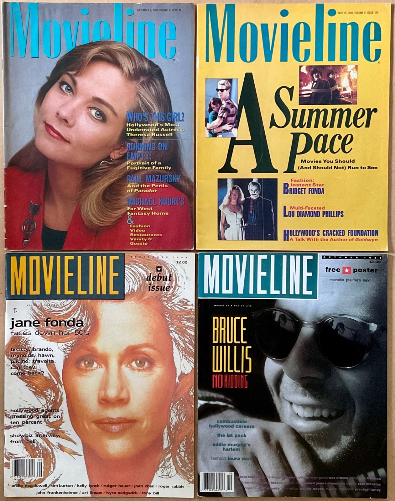 Movieline Magazine LOT of 4 VTG Issues – Sept 1988 and May, Sept & Oct 1989