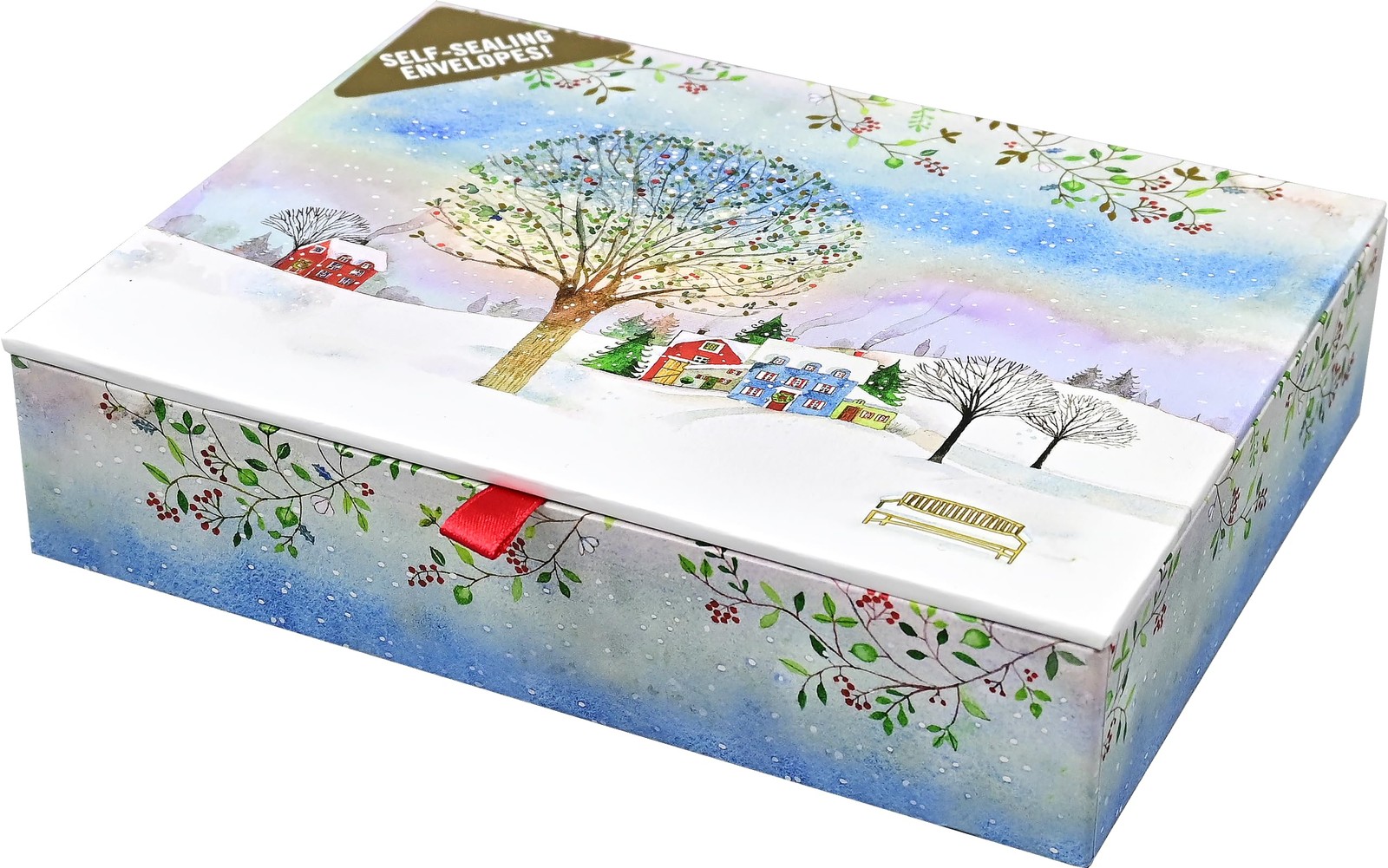 Village Twilight Deluxe Boxed Holiday 7 inches wide x 5 high, white