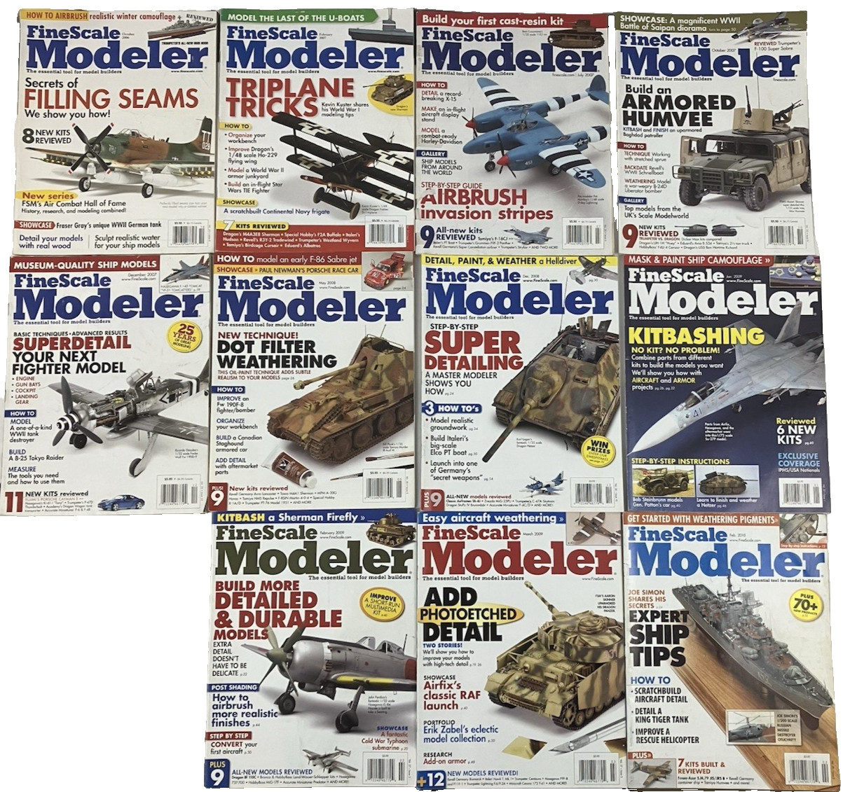 FineScale Modeler Magazine Lot 11 Issues 2006-2010 Aircraft Armor Ships Diorama