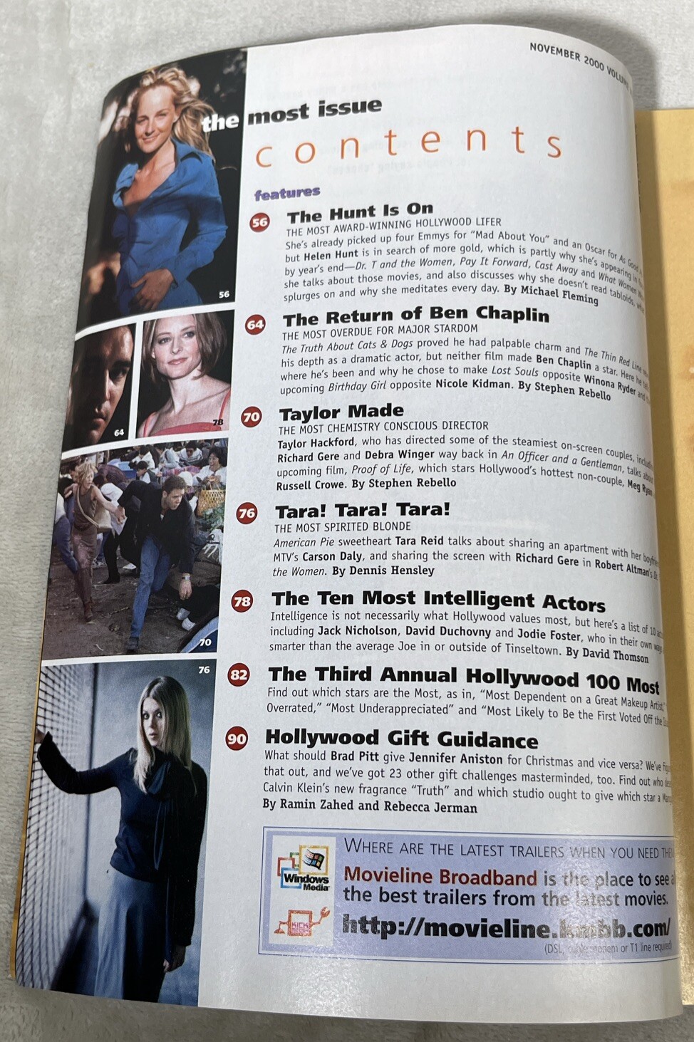 Movieline Magazine November 2000 Vol 12 No 3 Helen Hunt Most Intelligent Actors