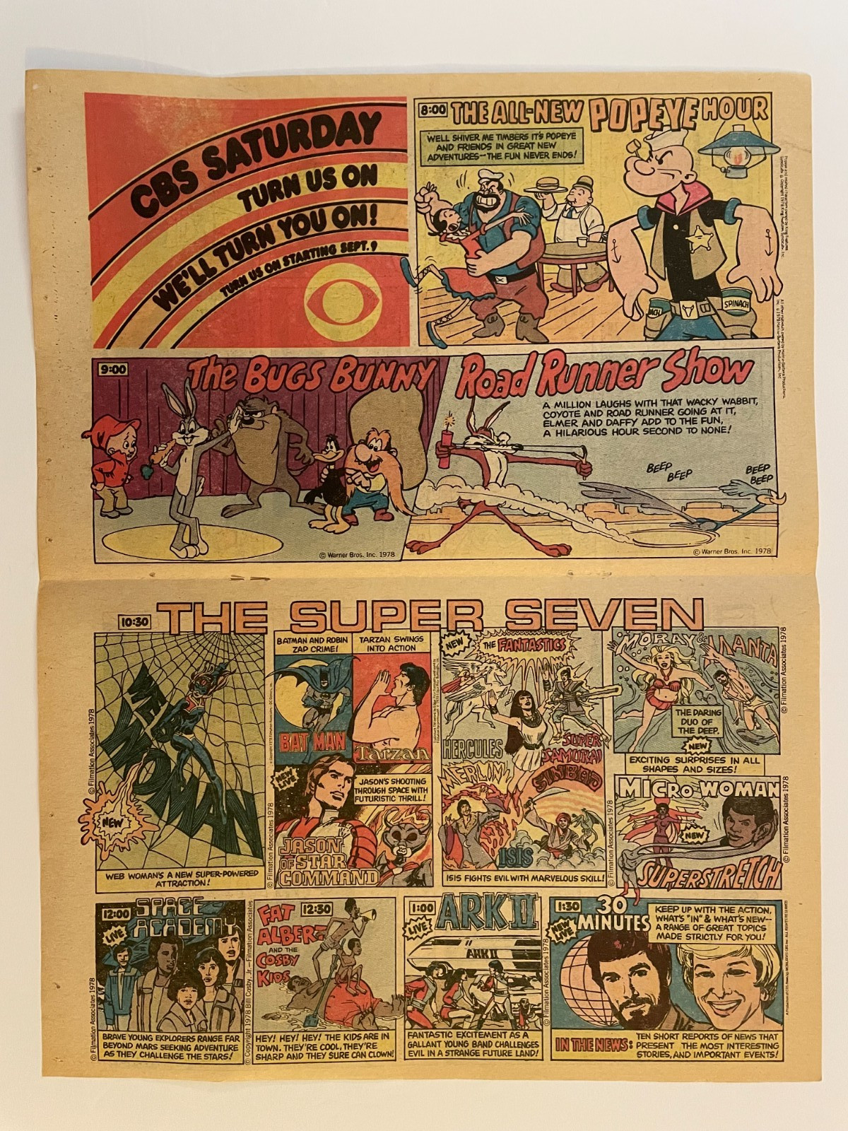 Vintage 1978 CBS Saturday Morning Cartoons Comic Book Ad POPEYE, BUGS, BATMAN