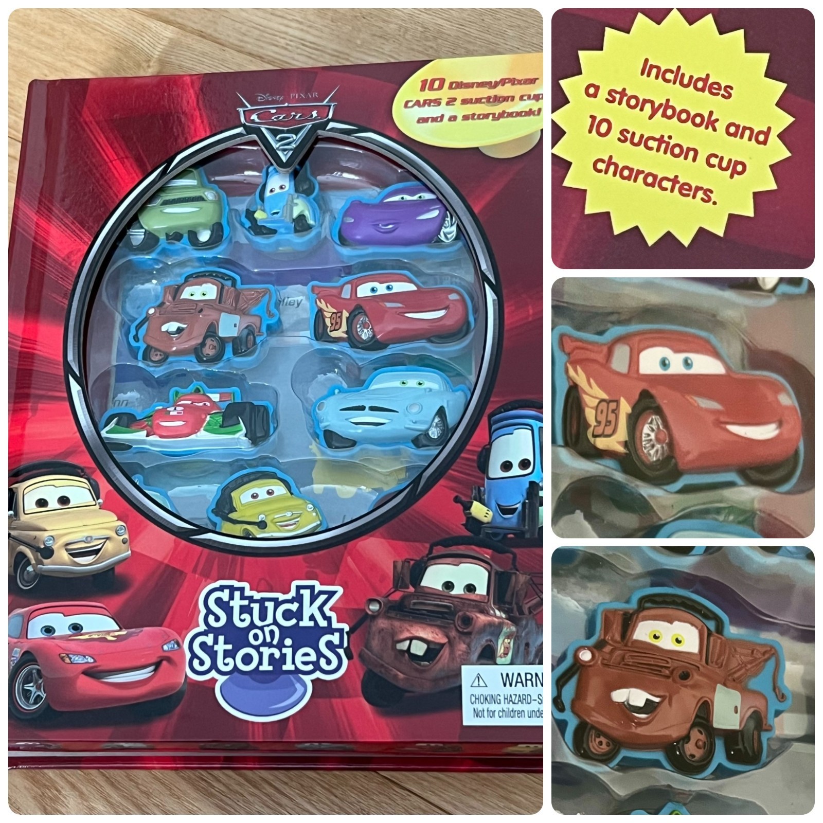 DISNEY PIXAR CARS Interactive Board Book McQueen Tow Mater Stuck on Stories NEW