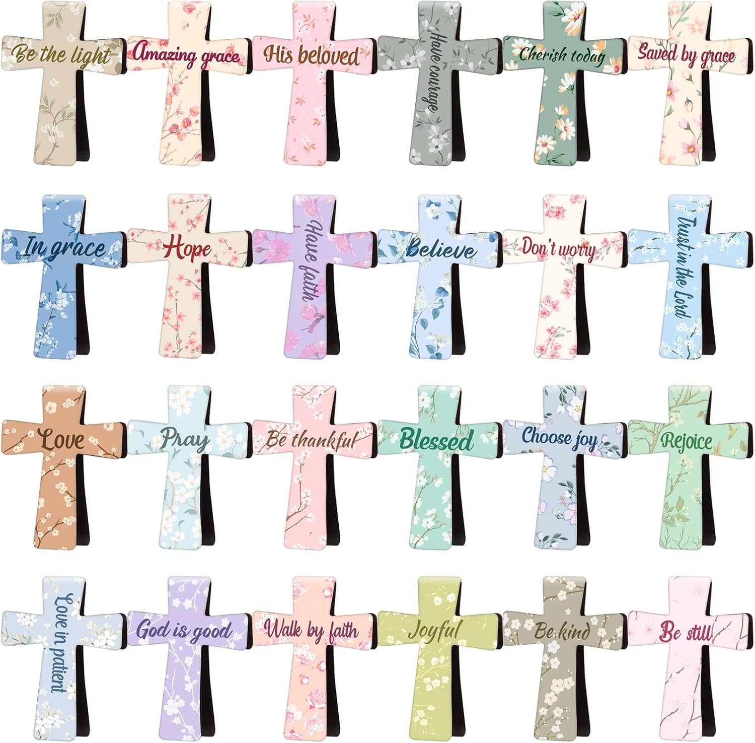 48Pcs Floral Magnetic Cross Bookmarks, Bible Verse Page Clips for Christian