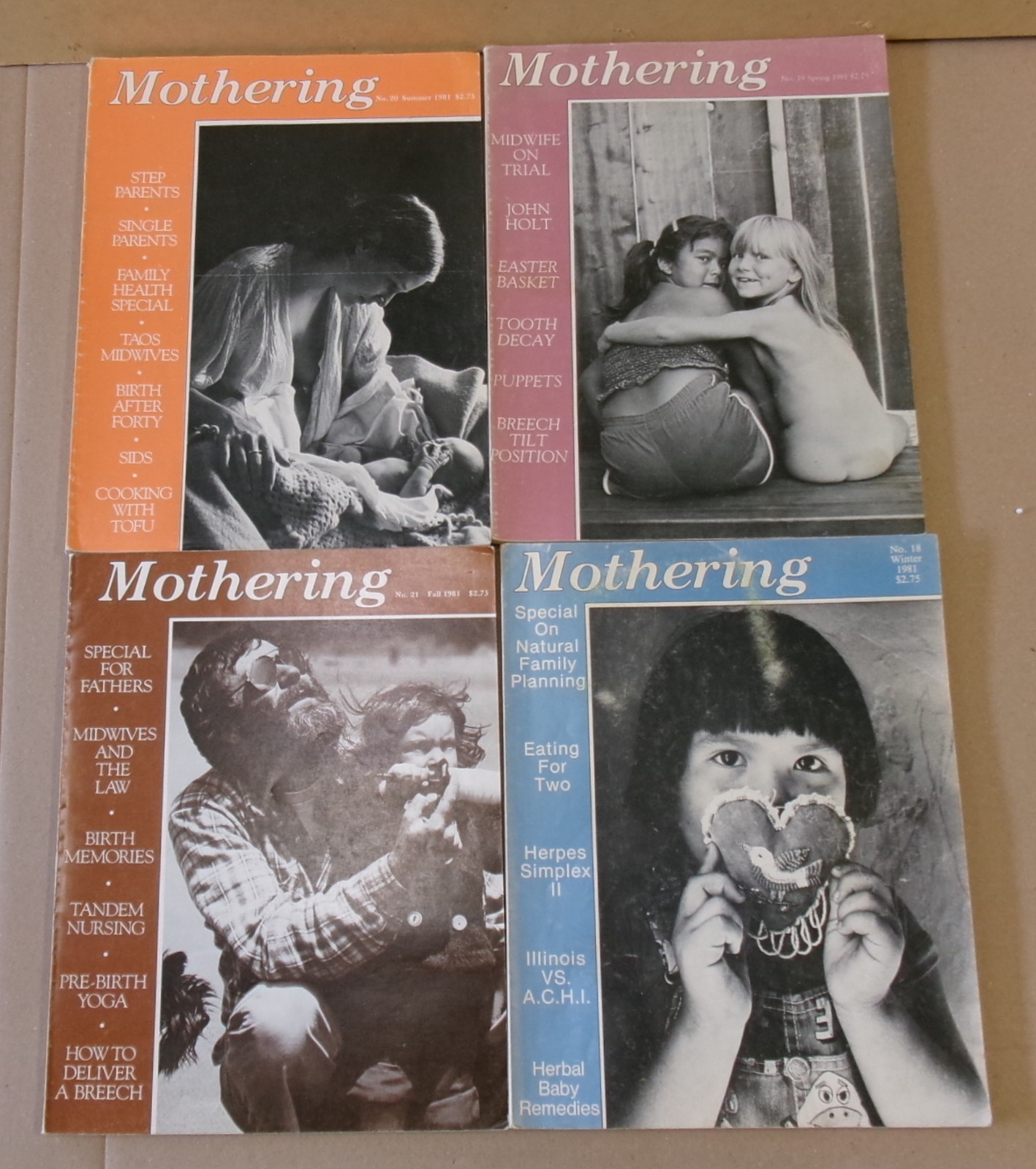 Mothering Magzine Four Back Issues Spring, Summer, Fall, Winter 1981 Good Cond