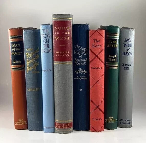 Lot of 12 Vintage Old Hardcover Books for Decor – Random Mixed Colors