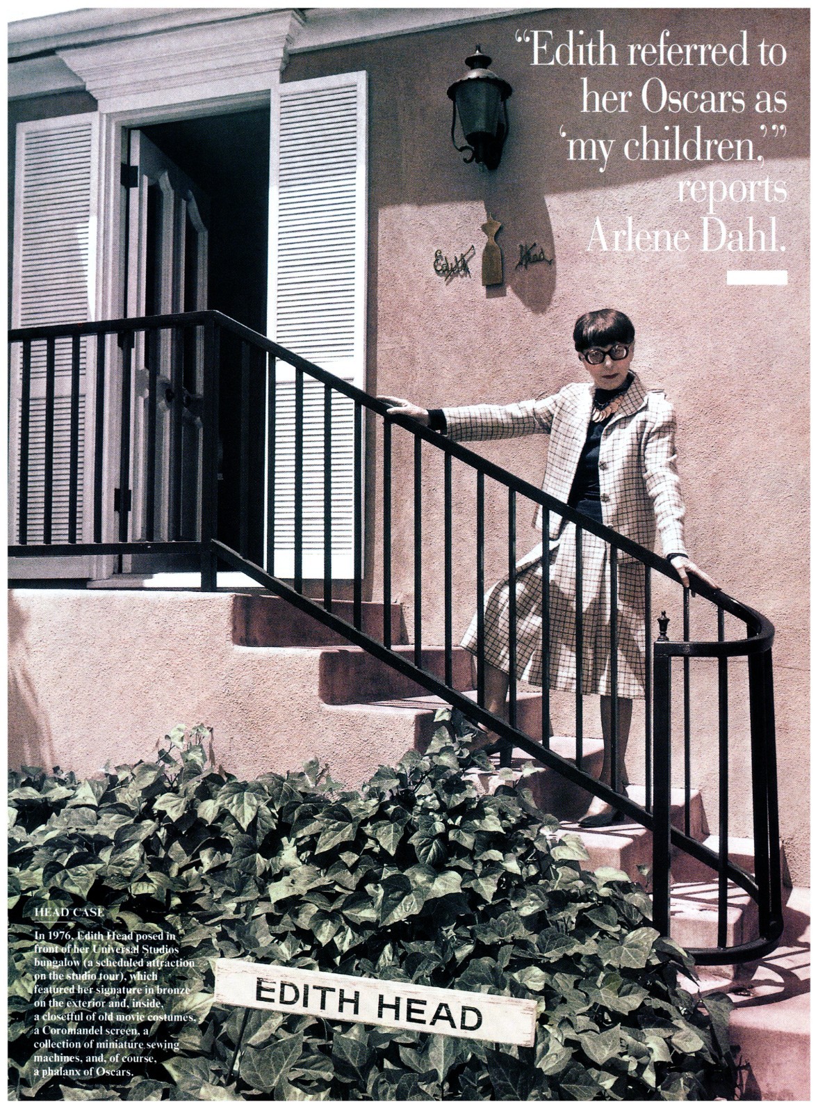 1998 Magazine CLIPPING, Costume Designer Edith Head ’76 At Work Bungalow Oscars