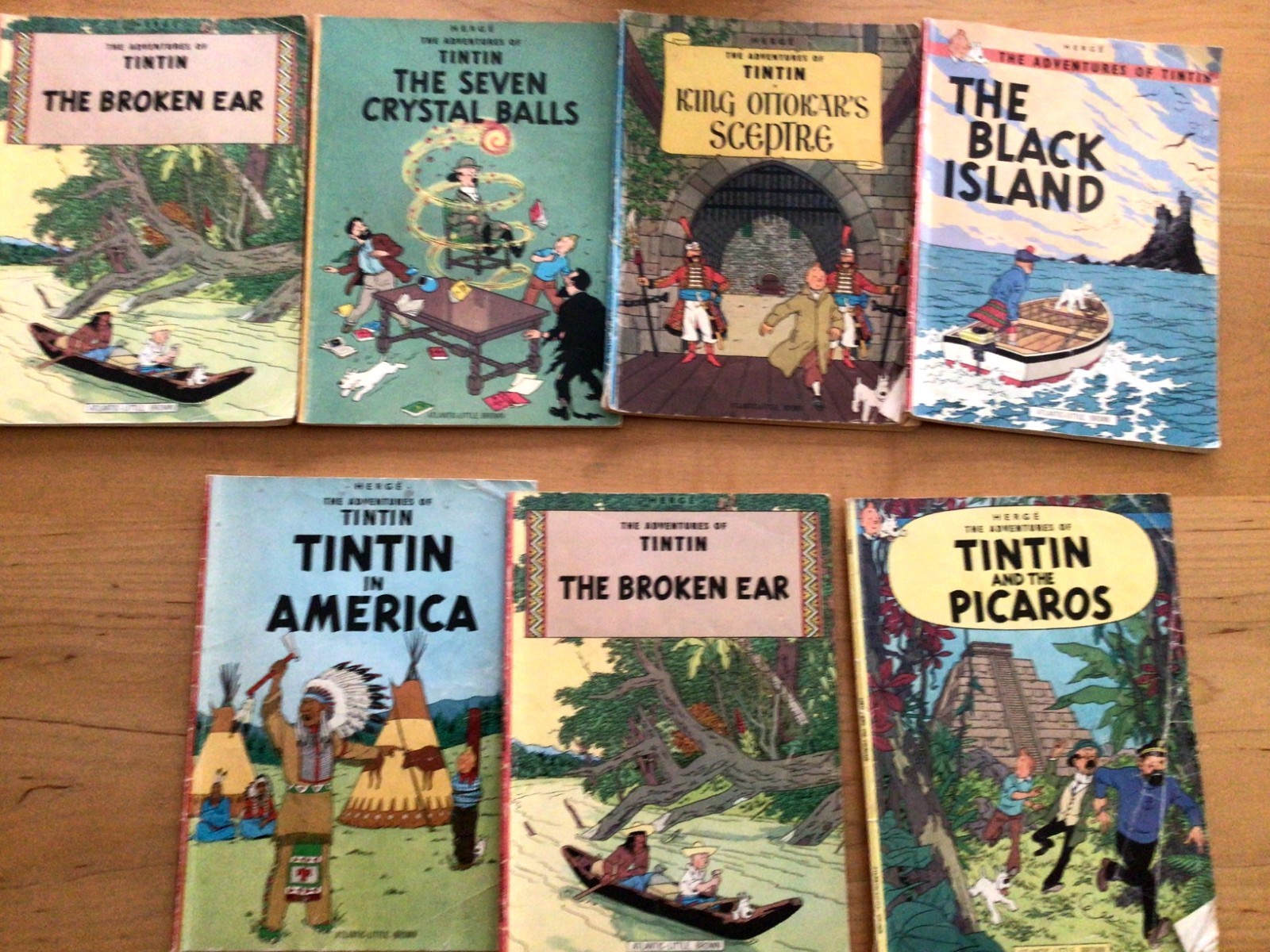 Lot of 7 The Adventures of Tintin Herge Books Set Vintage